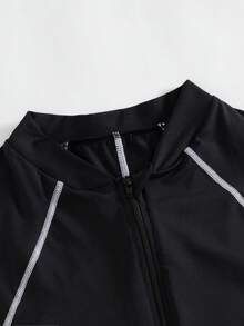 Sirith Dewbera High Elasticity Fitness Jumpsuit, Short Sleeve Short Shorts Workout Outfit, Backless Sports Jumpsuit With Zipper - Black - View 5