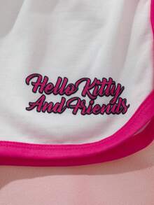HELLO KITTY AND FRIENDS | SHEIN 女童趣味卡通印花圓領短袖T恤搭配條紋對比色短褲 2件套 - 白色 - 查看 8