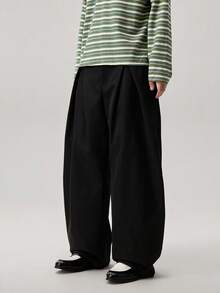 Vaulklash Men's Woven Fashionable Casual Loose Solid Color Pants, Fall - Black - View 6
