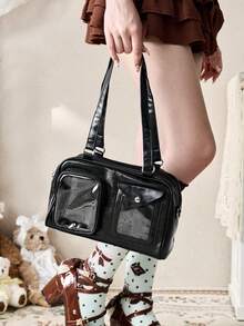 ROMWE Kawaii Japanese Style Fashion Minimalist School Girl JK Transparent Badge Shoulder Bag, Suitable For Daily, Commuting, Party, Anime Convention, Gift, Crossbody , Bags Ladies Elegant, Bags Ladies Elegant - Black - View 5