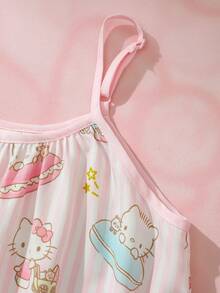 HELLO KITTY AND FRIENDS | SHEIN Tween Girl Cartoon Print Ruffle Hem Cami Dress - Yellow - View 4