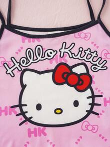 HELLO KITTY AND FRIENDS | SHEIN 少女可愛卡通印花細肩帶上衣與短褲居家服套裝 - 粉色 - 查看 4