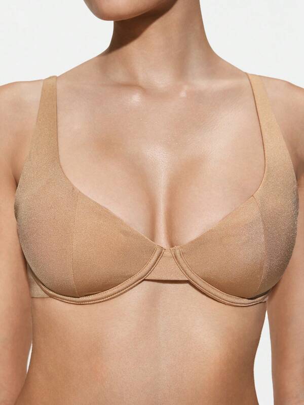 SHAPORA 1pc Apricot Color Underwire Push-Up Bra With Double Breasted Closure, Minimizes Side Bulge Brown Push Up Bra No Wire