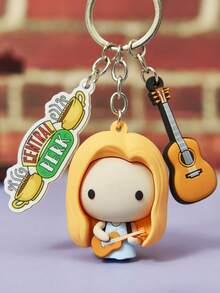 FRIENDS X POKOJA LAND FRIENDS 1pc 3D Creative Keychain Pendant, Cute Cartoon Character Design, Stereoscopic Detail With Durable Hanging Chain, Adorable Bag Charm & Key Accessory For Daily Use And Gift Giving - Yellow - View 3