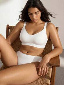 Ocili Plus Size Women Seamless Jelly Stripe Soft Support Wireless Bra Lift Padded Bra, 1 Piece - White - View 5