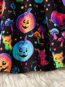 Kids Tween Girls Casual Single Piece Fun Halloween Pattern Knit Dress, Autumn/Winter Season, Halloween Girls Dress - Black - View 7