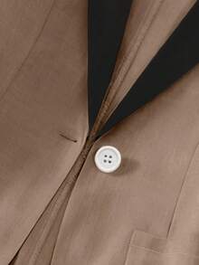 GlowEve CURVE Plus Size Elegant Fitted Notch Lapel Blazer, Single-Breasted Colorblock Casual Business Jacket, Autumn/Winter - Brown - View 3