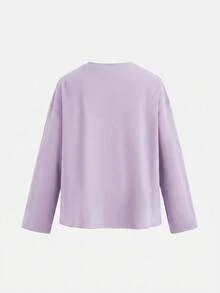 SHEIN Girlism 青少年女孩愛心圖案印花圓領長袖T恤與百褶長褲套裝 - 紫色 - 查看 5