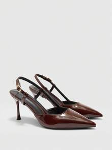 CUCCOO BIZCHIC 女款尖頭細高跟時尚棕色基礎日常百搭高跟鞋 後跟提升式 Slingback 涼鞋 - 咖色 - 查看 6