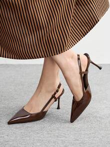 CUCCOO BIZCHIC 女款尖頭細高跟時尚棕色基礎日常百搭高跟鞋 後跟提升式 Slingback 涼鞋 - 咖色 - 查看 5