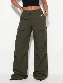 Normani Women's Solid Color Wide Leg Loose Casual Cargo Pants Work Everyday Date Olive Green Summer - Army Green - View 6