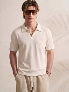 TONEVAULT Men's Casual Cute Solid Color Short Sleeve Polo Shirt For Daily Wear Vacation Beige Summer - Apricot - View 1