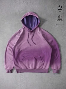 ROMWE MEN Street Life Men's Streetwear Gradient Color Long Sleeve Drawstring Pocket Hooded Sweatshirt - Purple - View 8