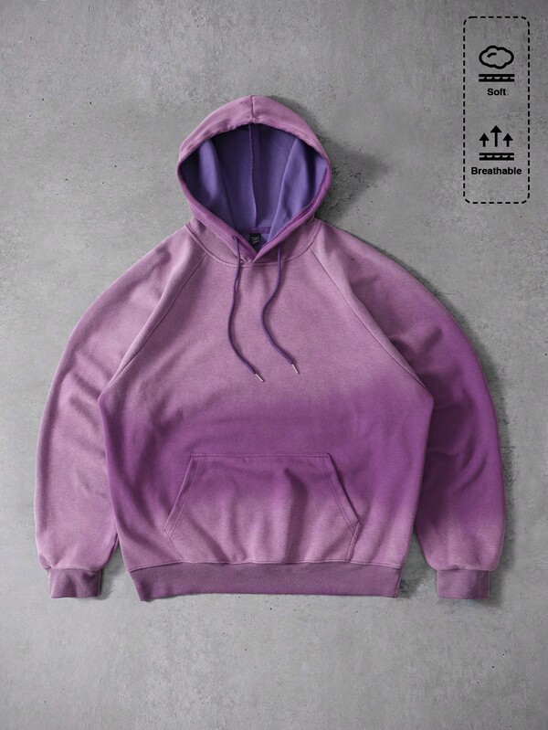 ROMWE MEN Street Life Men's Streetwear Gradient Color Long Sleeve Drawstring Pocket Hooded Sweatshirt