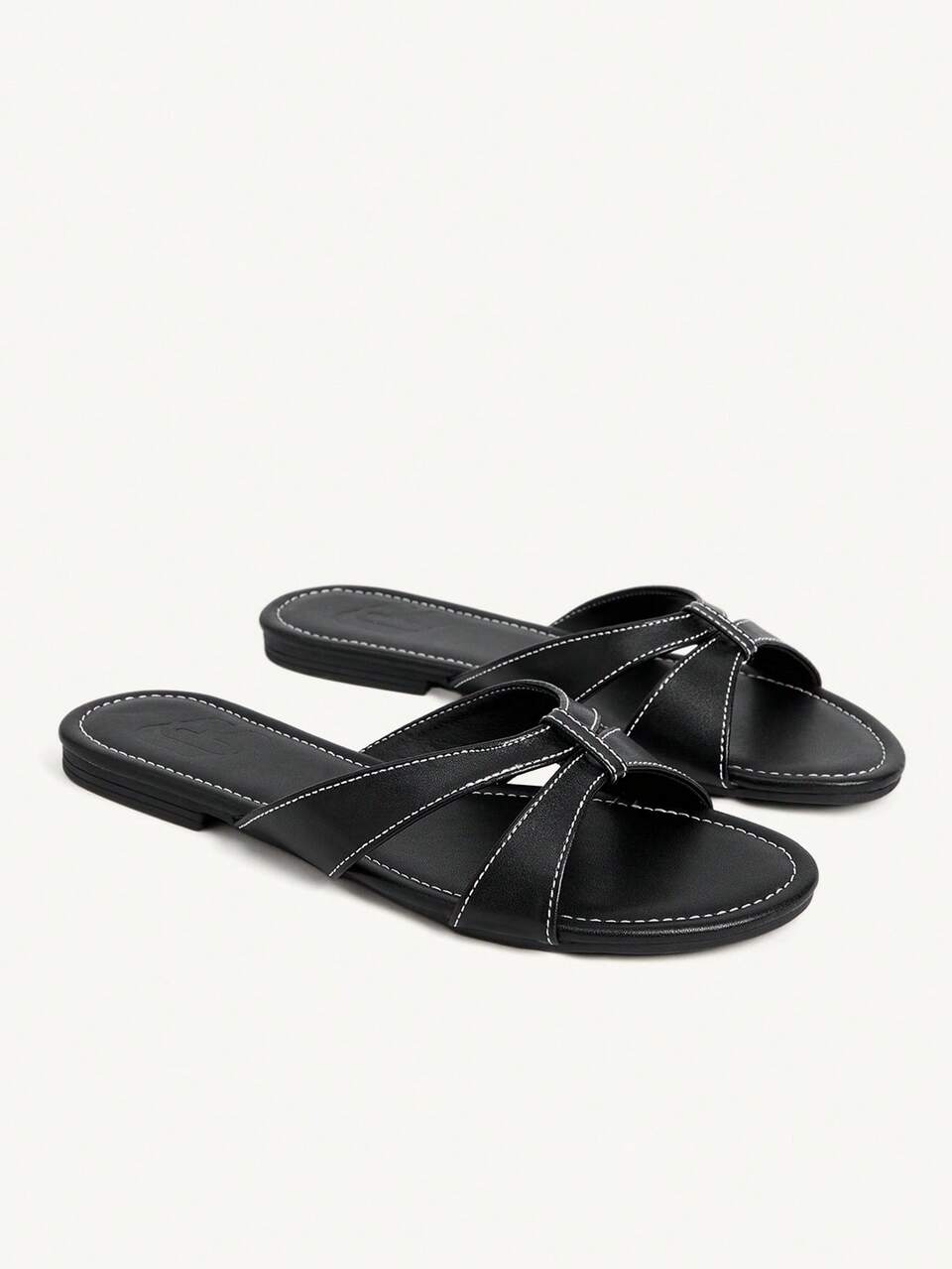 CUCCOO CHICEST Women's Black Cross Strap Slide Sandals, Minimalist Korean Style Summer Outdoor Soft Sole One-Strap Sandals