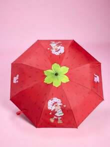 Strawberry Shortcake X SHEIN 復古紅色草莓造型三折遮陽傘，全表面UV防曬塗層，卡通印花，便攜式雨傘陽傘，適合購物與短途出行 - 紅色 - 查看 4