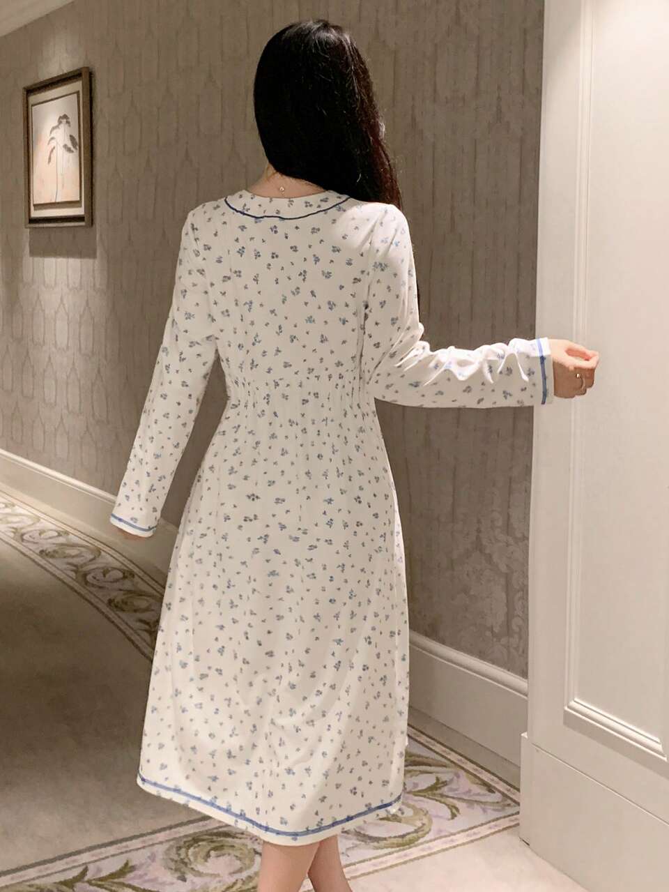 Women's Bowknot Decor Floral Print Casual Daily Home Sleep Dress Fall