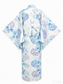 Irokai 日式傳統和服藍紫色繡球花花卉圖案女款改良兩件式浴衣套裝 - 彩色 - 查看 2