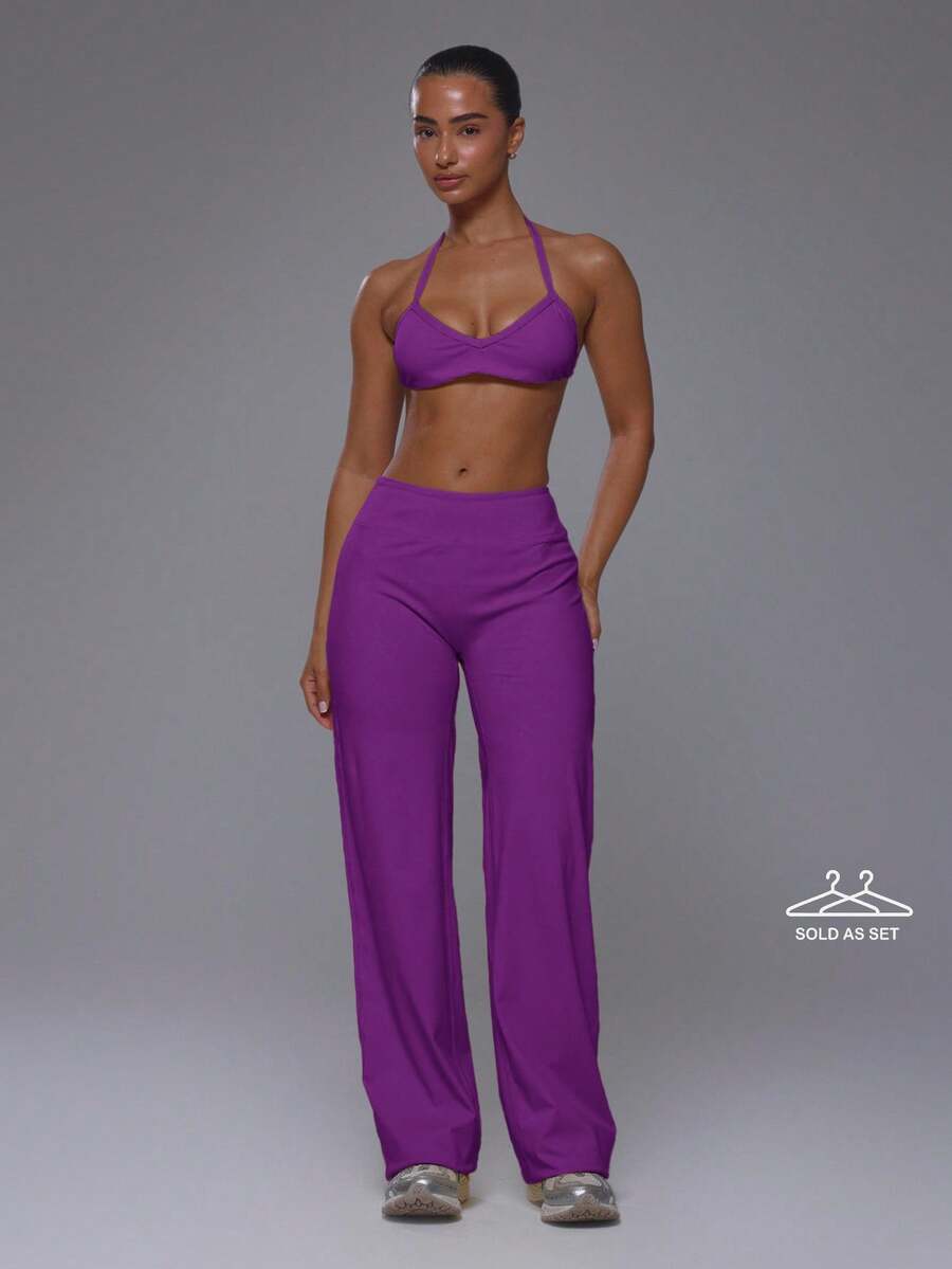 Musera Sport Active Scoop Sports Bra With High Rise Loose Fit Trousers Sold As Set - Purple - View 1