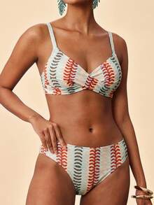 Travachic Women's Summer Beach Colorblock Ruched Sexy Bikini & Triangle Bottom Two-Piece Swimsuit Set - Multicolor - View 6