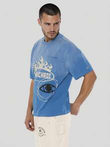 FORM&CHAOS Men's Summer Loose Fit Blue Vintage Washed T-Shirt - Blue - View 5