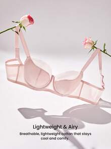 LUVLETTE Underwire Lightly Lined Pink Mesh Lace Push-Up Support Sheer Minimizer Lingerie Bra - Pink - View 2