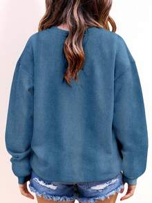 EMERY ROSE Plus Size Women's Casual Letter Printed Sweatshirt Pullover Fall & Winter - Blue - View 2