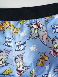 TOM & JERRY X SHEIN Young Boy Cartoon Print Casual Boxer Briefs - Black - View 3