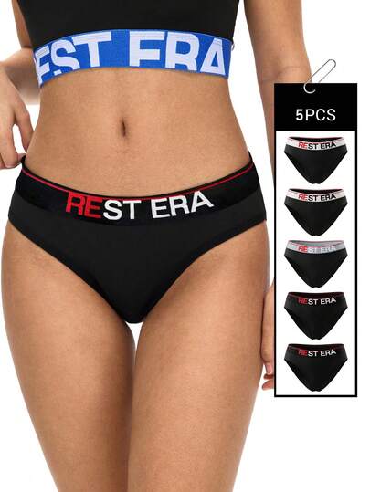 Rest Era Women's Triangle Panties Fashion Letter Print (5-Piece Set)