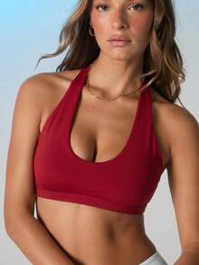 Aralina Leisurewear Active Women'sHalter Neck Gym Workout Cropped Top - Red - View 3