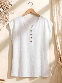 Rusticease Women's Casual Button-Up Textured Shirt For Summer Daily Wear - White - View 8