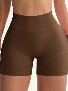 Easithlete Easithlete Women's Seamless Casual Soft Daily Wear Sports Shorts Gym Training Brown Summer - Brown - View 2