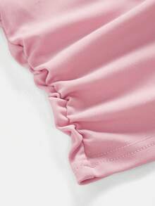SHEIN Tween Girls 2 Pieces Set, Pink Ruffle Short Sleeve T-Shirt And High-Waist Wide Leg Pants, Cute Embroidery, Fashion Y2k Summer Holiday, Vacation - Pink - View 4