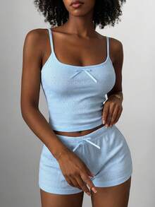 Hapijoa Letter Print Short Sleeve T-Shirt + Plaid Pants Loose Casual Set For Teen GirlLoungewear - Blue - View 6