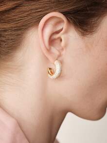 MOTF PREMIUM 18K GOLD-PLATED HIGH-END HALF-RING STUD EARRINGS NICHE DESIGN C-SHAPED EARRINGS COMMUTER WORKPLACE TEMPERAMENT EARRINGS - Yellow Gold - View 5