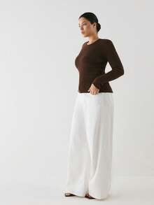 YARNWELL Women's Soft Crewneck Long Sleeve Sweater Stretchy Basic Knit Top, Everyday Essential For Daily - Brown - View 8