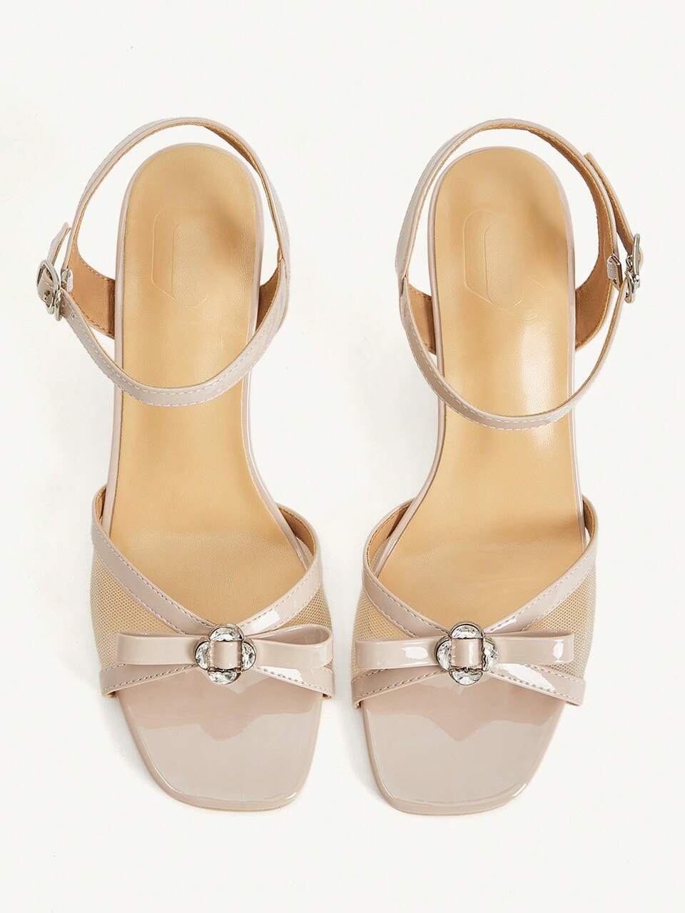 CUCCOO CHICEST Naked Mesh Woven Bow Square Open-Toed Kitten Heel Sandals, Women's Elegant Ankle Buckle High Heels, Summer Casual And Party Open-Toed Sandals