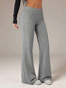 SHEIN PETITE Dark Grey High Waist Wide Leg Loose Casual Sporty Pants Lounge Summer - Dark Grey - View 6