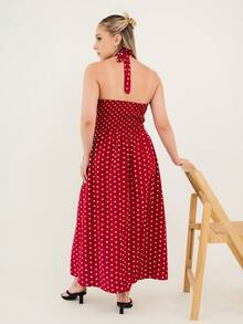 Ximena Robles Ximena Robles Women Summer Casual Holiday Polka Dot Print Halter Backless Dress Vacation Party Elegant - Red and White - View 6