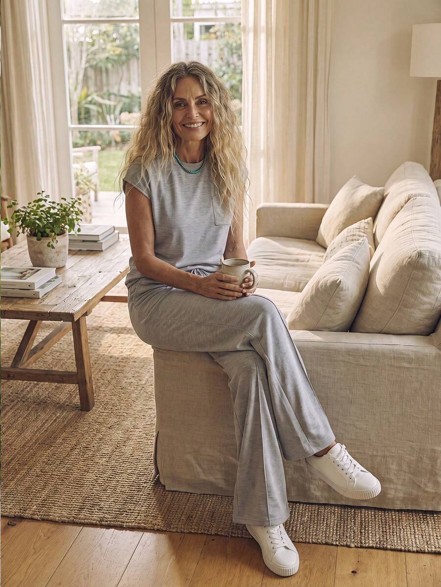 Zayélia Soft, Matching Top And Wide-Leg Pants In A Versatile Grey Hue For Everyday Ease. - Multicolor - View 1
