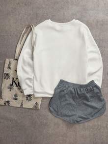 Attitoon Women's Crew Neck Letter & Animal Print Casual Daily Long Sleeve Sweatshirt - White - View 2