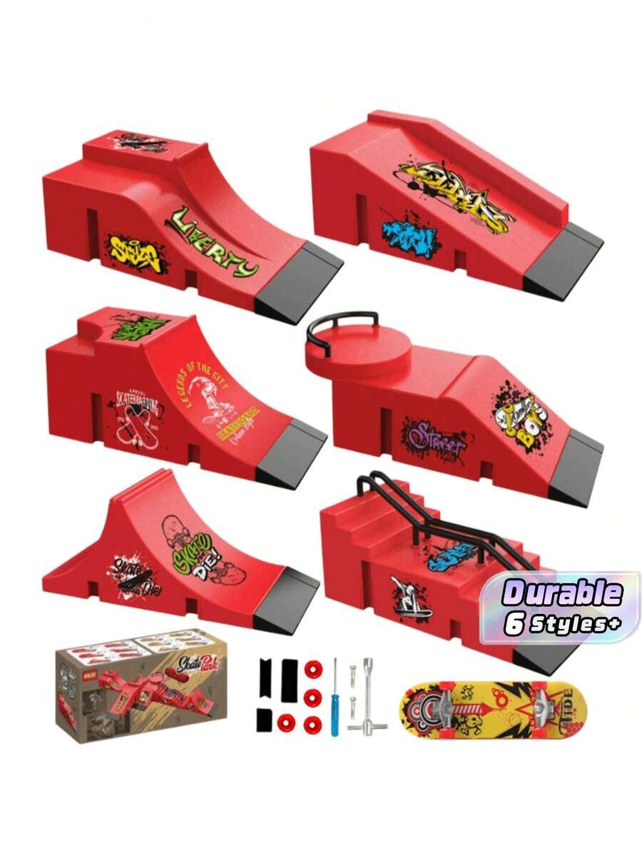 1Pc Finger Skateboard Game(Skateboard Pattern And Skateboard Wheel Color Random), Outdoor Game Set,Ramp Set, Mini Finger Skateboard ,Park Ramp Kit ,Fingerboard Half Pipe, Ultimate Parks Training Props Accessories - Multicolor - View 1