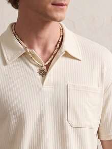 TONEVAULT Men's Casual Cute Solid Color Short Sleeve Polo Shirt For Daily Wear Vacation Beige Summer - Apricot - View 6