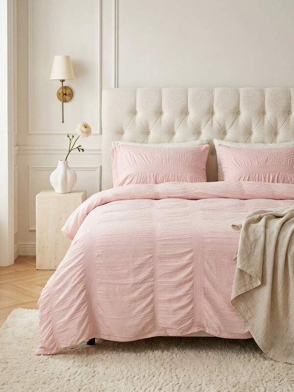 Cirelle Conjunto de Capa de Edredão Rosa Blush, Conjunto de Roupa de Cama Shabby Chic com Bolinhas, Capa de Edredão Romântica Franzida com Pregas e Fronhas (1 Capa de Edredão + 1/2 Fronhas, Sem Enchimento)