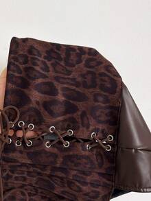 Soleia Western Cowboy Style Leopard Print Faux Leather Top - Coffee Brown - View 8