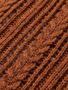 TONEVAULT Shades Of Brown 復古 80 年代街頭風鏤空 V 領針織背心，夏季海灘度假約會之夜感恩節穿搭，街頭休閒日常上衣 - 咖啡棕 - 查看 4