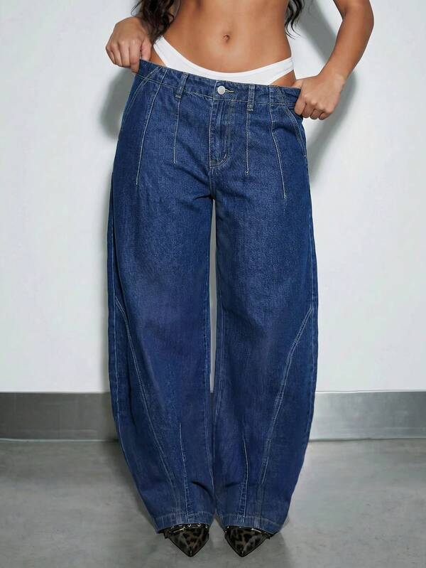 Normani Summer/Autumn Festival Party  Prom Graduation Prom Casual Vacation Country Y2k Women's Fashion Street Button Pocket Pleated Loose Fit Denim Jeans