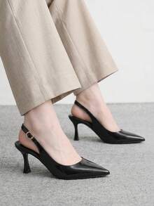 CUCCOO BIZCHIC Women's Commuter Model With Exposed Heel, Black Glossy Pointed Toe, Fashionable And Elegant Stiletto Shoes. - Black - View 4