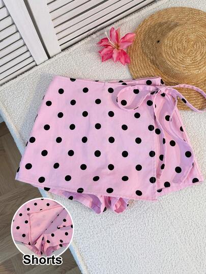 SHEIN MOD Casual denimkjol för kvinnor med prickigt mönster och knytning i midjan på sidan