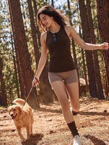 Exploreva Exploreva Women's Slim Fit Outdoor Brown Criss-Cross Back Tank Top - Brown - View 7